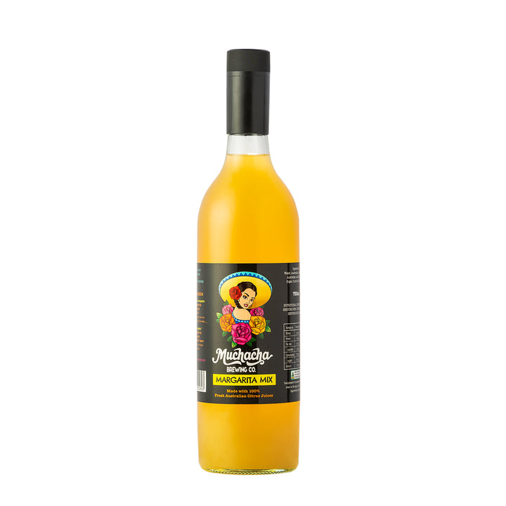 Bottle of Margarita Mix with colorful label on a white background