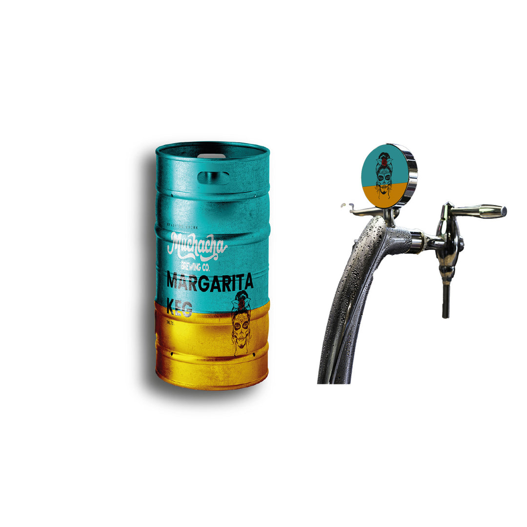 Margarita keg with a tap on a white background